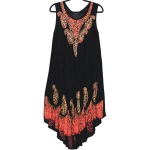 Beach Cover-Up Midi Dress One Size Flowy Dress Black Orange